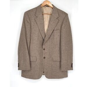 VTG Austin Manor Mens Blazer 42R Sport Coat Brown Herringbone USA Tailored